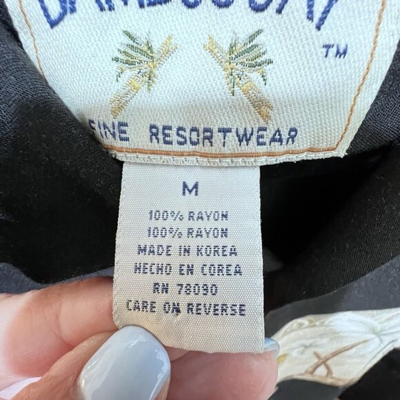 Bamboo Cay Shirt Mens M Black Tan Palm Tree Tropical Resort Collar Pocket - Picture 4 of 12